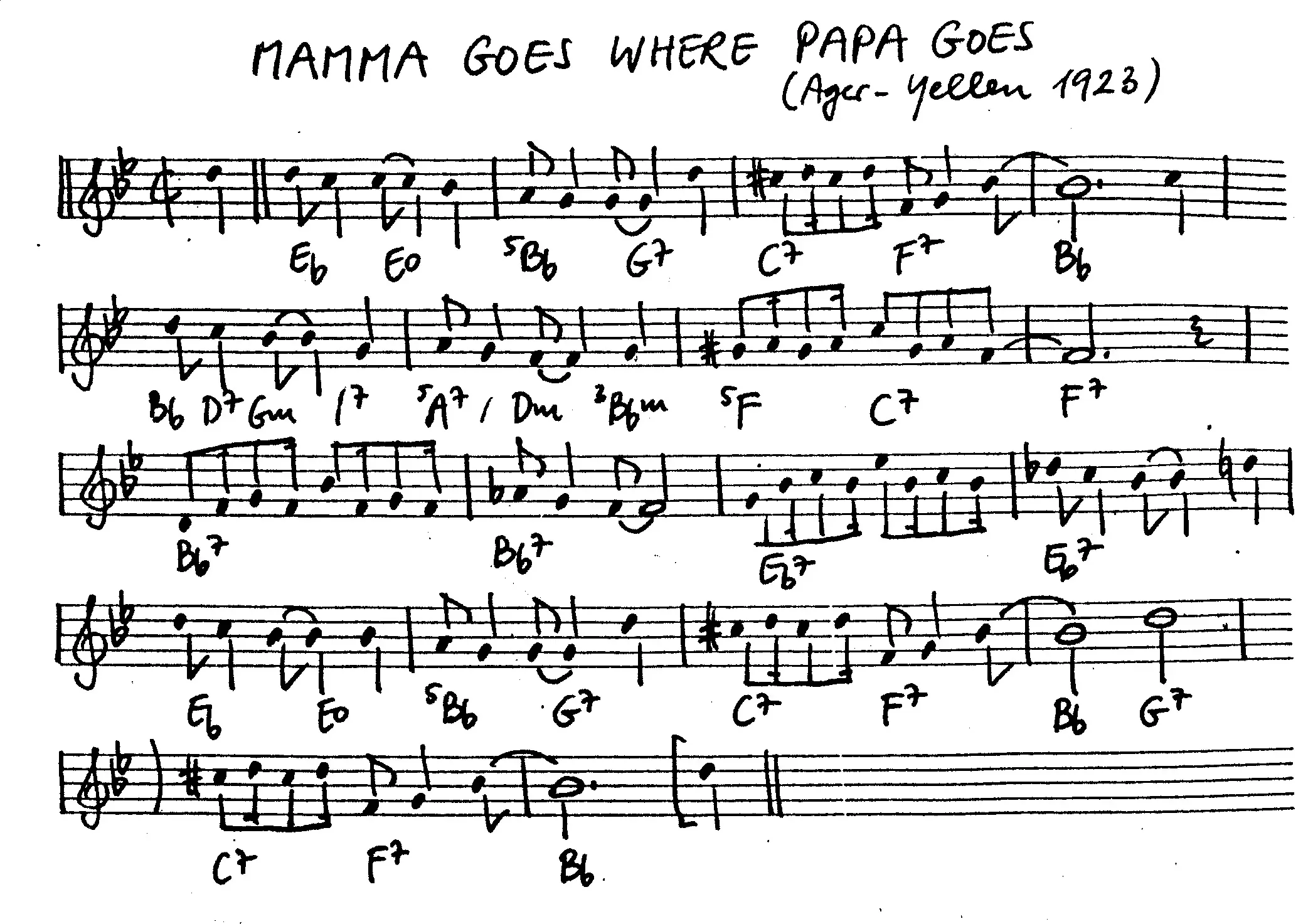 mama goes where papa goes free jazz leadsheet - Courtesy of the Jungle Jazz Band